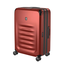 Load image into Gallery viewer, Angled front view of the suitcase with the telescopic handle  retracted. 
