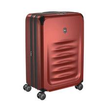 Load image into Gallery viewer, Angled front view of the suitcase with the telescopic handle retracted.
