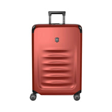 Load image into Gallery viewer, Front panel view of the suitcase with the telescopic handle partly extended.
