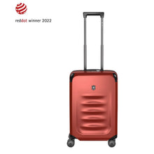 Load image into Gallery viewer, Front panel view of the suitcase with the handle extended. The reddot winner 2022 icon is placed at the top left corner. 
