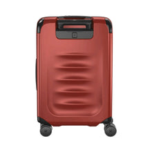 Load image into Gallery viewer, Back panel view of the suitcase with the telescopic handle retracted. 
