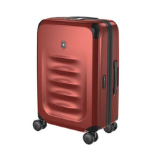 Load image into Gallery viewer, Angled front view of the suitcase with the telescopic handle retracted. 
