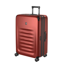 Load image into Gallery viewer, Angled front view of the suitcase with the telescopic handle partly extended. 
