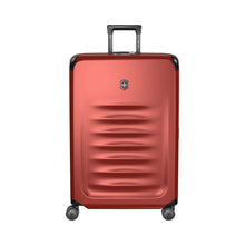 Load image into Gallery viewer, Front panel view of the suitcase with the telescopic handle partly extended.
