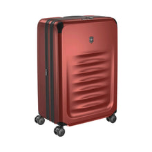 Load image into Gallery viewer, Angled front view of the suitcase with the telescopic handle retracted. 
