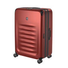 Load image into Gallery viewer, Angled front view of the suitcase with the telescopic handle retracted. 
