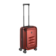 Load image into Gallery viewer, Angled front view of the suitcase with the telescopic handle extended. 
