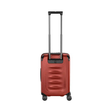 Load image into Gallery viewer, Back panel view of the suitcase with the telescopic handle extended. 
