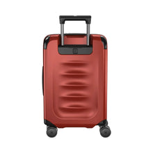 Load image into Gallery viewer, Back panel view of the suitcase with the telescopic handle partly extended. 
