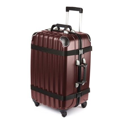 Front angled view of the suitcase on a white background. 