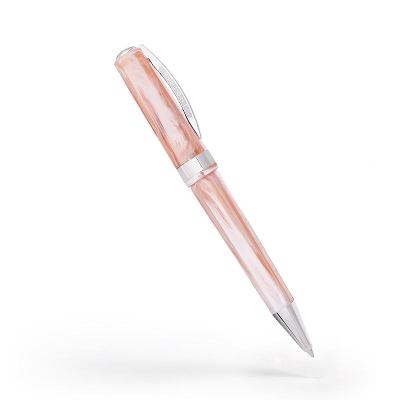 Side view of the ballpoint pen in pink. 