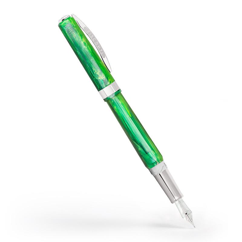 The green fountain pen with the cap posted.