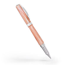 Load image into Gallery viewer, Side view of the pink rollerball pen with the cap posted.
