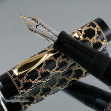 Load image into Gallery viewer, Visconti Limited Edition Alhambra 18k Gold Overlay FP, Nib and Cap Close-Up
