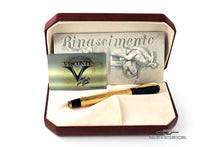 Load image into Gallery viewer, ﻿Visconti Limited Edition Rinascimento &quot;Deco&quot; Solid Gold Fountain Pen with open Presentation Box and Documents
