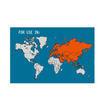 Load image into Gallery viewer, World Map outline, highlighting Europe and select Asian countries for the power adapter's compatibility. 

