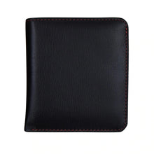 Load image into Gallery viewer, Front view of the black and red wallet. 
