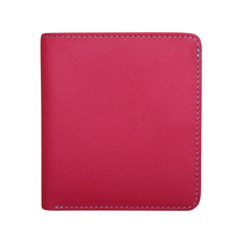 Load image into Gallery viewer, Front view of the Indian Pink and Turquoise wallet. 
