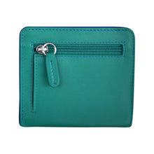 Load image into Gallery viewer, Back panel view of the Aqua and Cobalt blue wallet. 
