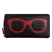 Load image into Gallery viewer, Front view of the black glasses case with hot pink glasses design.
