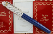 Load image into Gallery viewer, Cartier Pasha de Cartier LE Blue &amp; Silver Fountain Pen (8165) - 1989
