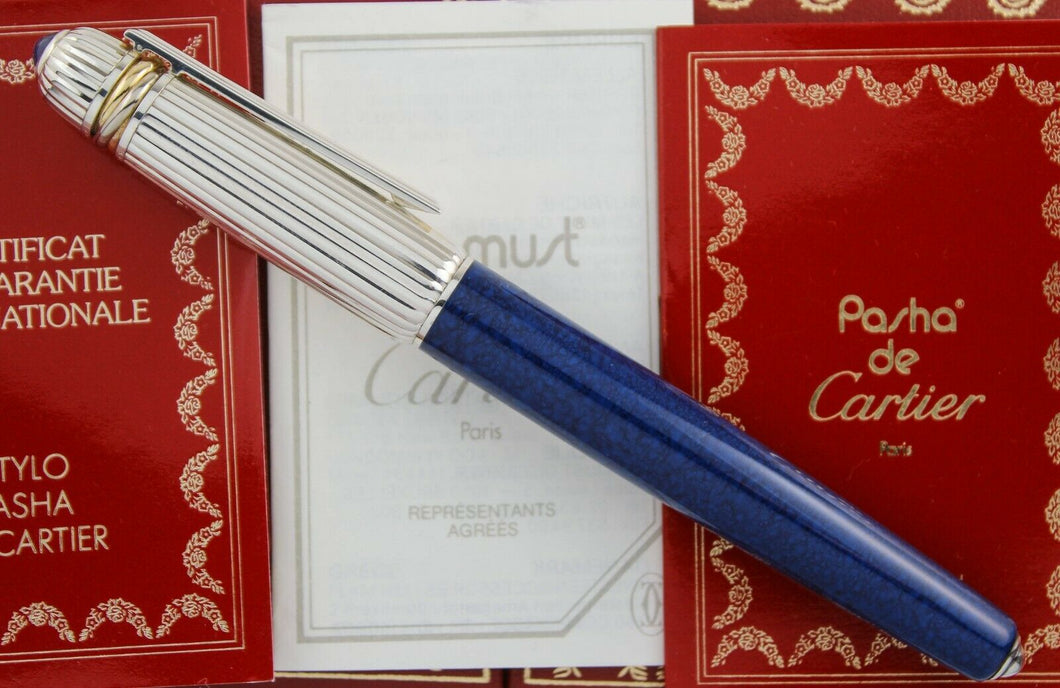 Cartier Pasha de Cartier LE Blue & Silver Fountain Pen (8165) - 1989
