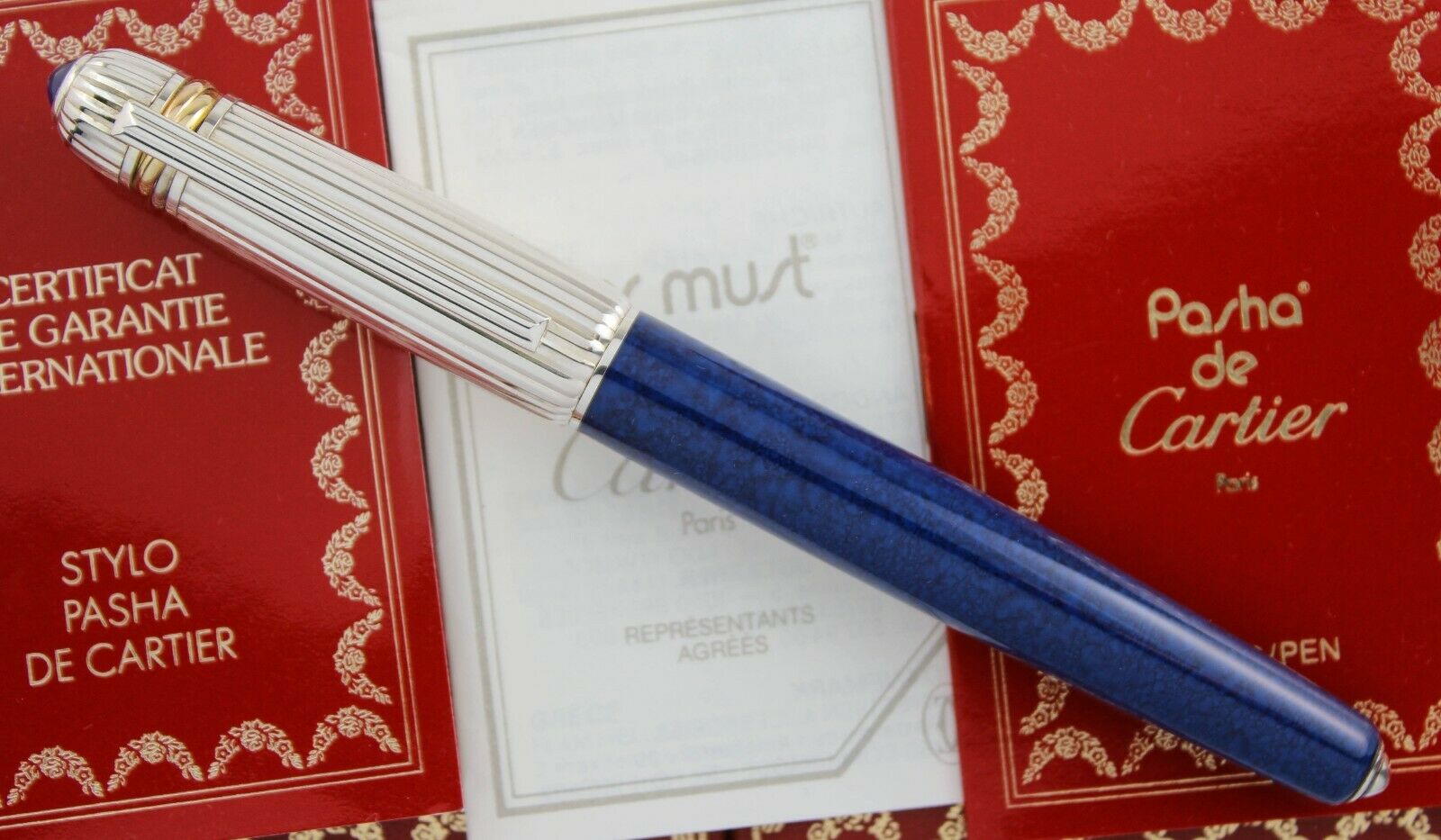 Cartier Pasha de Cartier LE Blue & Silver Fountain Pen | Airline Intl
