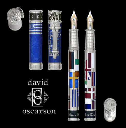 David Oscarson - Ellis Island Collection Rollerball Pen in Silver and Blue