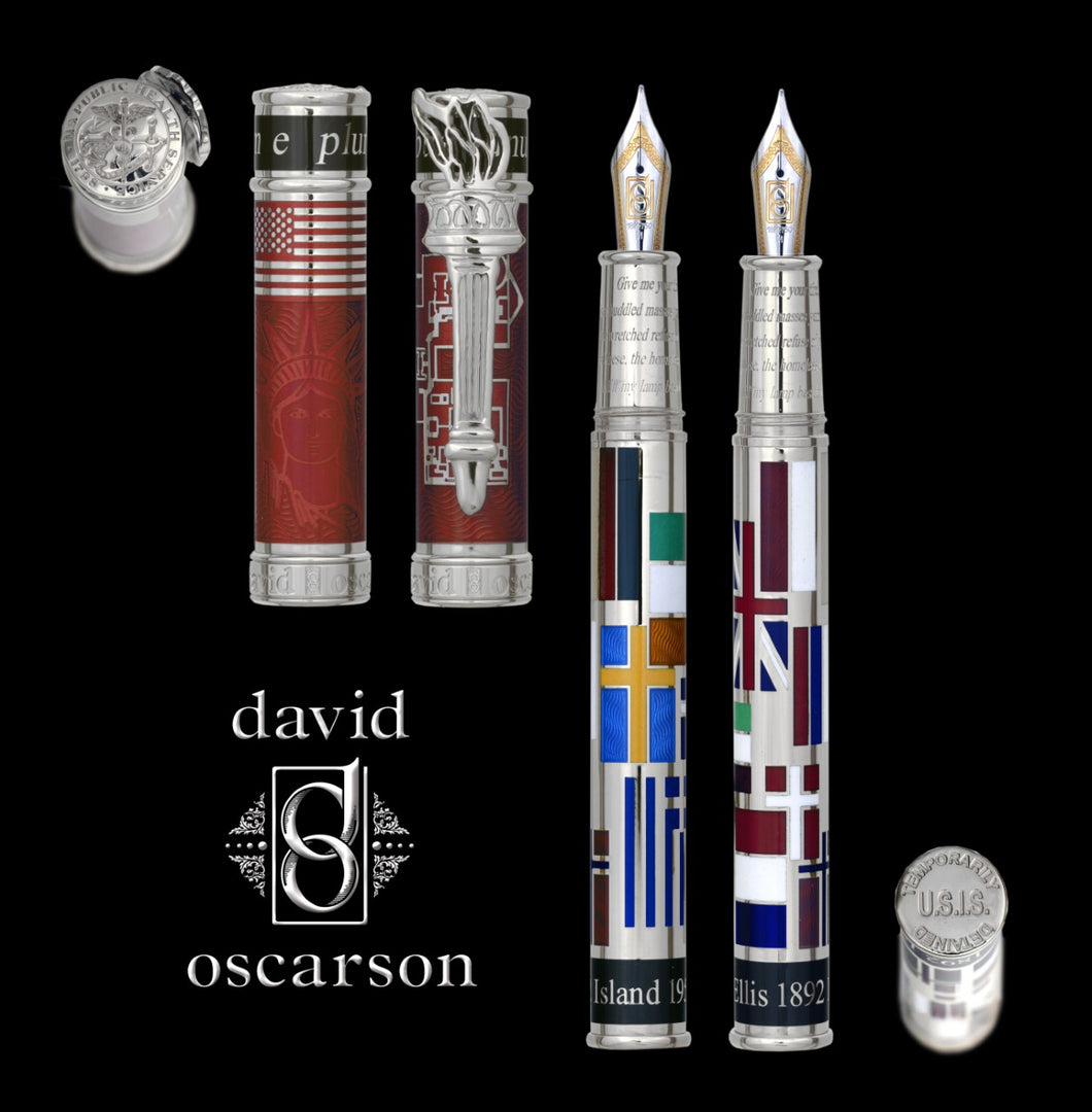 David Oscarson - Ellis Island Collection Rollerball Pen in Silver and Red