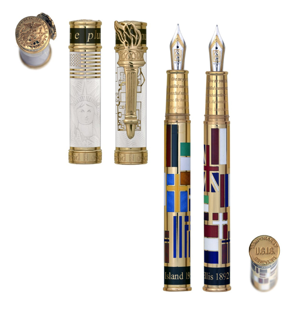 David Oscarson - Ellis Island Collection Fountain Pen in Gold Vermeil White
