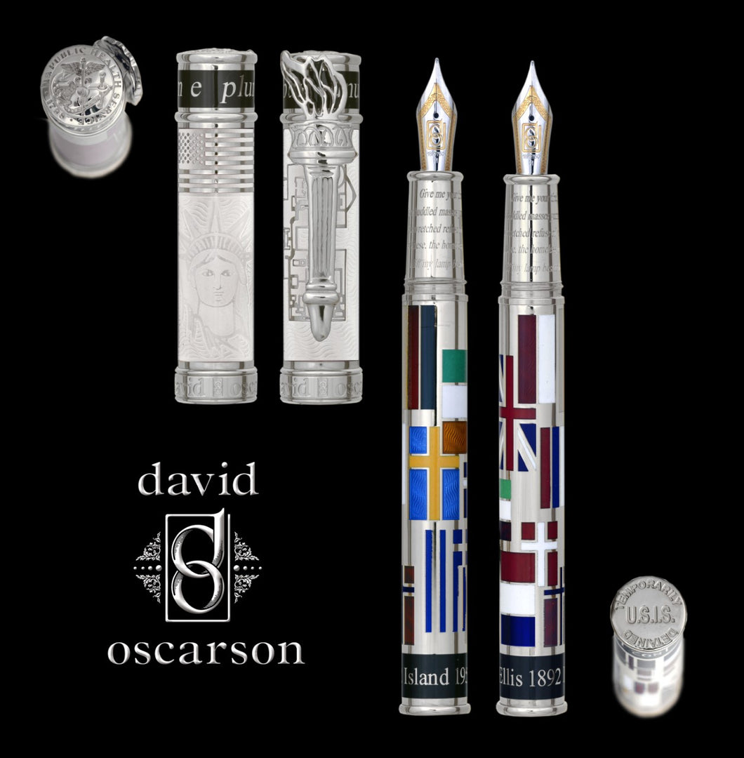 David Oscarson - Ellis Island Collection Rollerball Pen in Silver and White